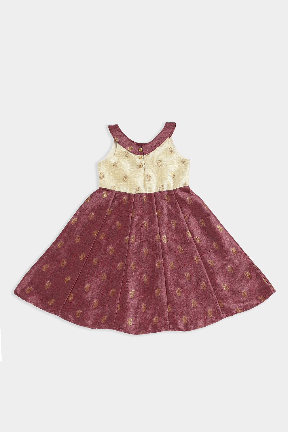 Chittythalli Girls Cotton Blend Frock – A-Line Halter Neck Ethnic Dress with Paisley Print | Traditional Wear for Toddlers - FR49