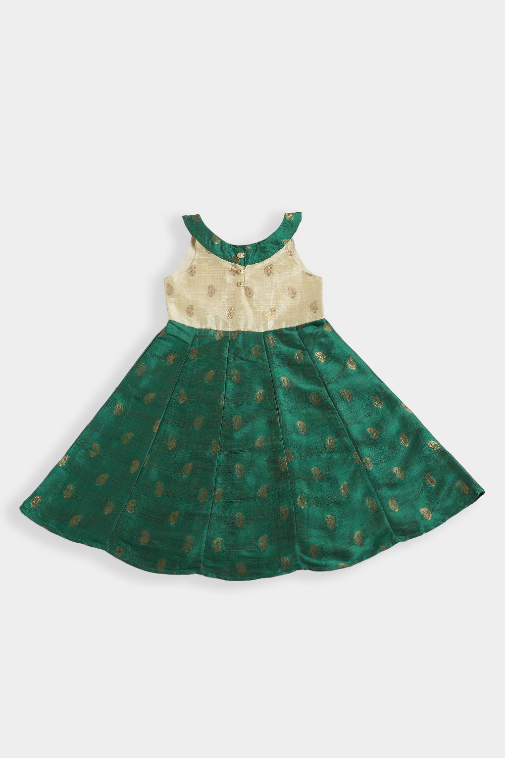 Chittythalli Girls Cotton Blend Frock – A-Line Halter Neck Ethnic Dress with Paisley Print | Traditional Wear for Toddlers - FR49