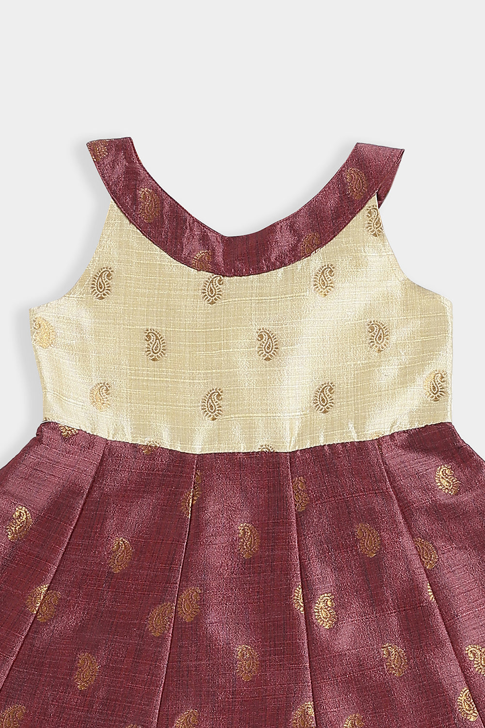 Chittythalli Girls Cotton Blend Frock – A-Line Halter Neck Ethnic Dress with Paisley Print | Traditional Wear for Toddlers - FR49