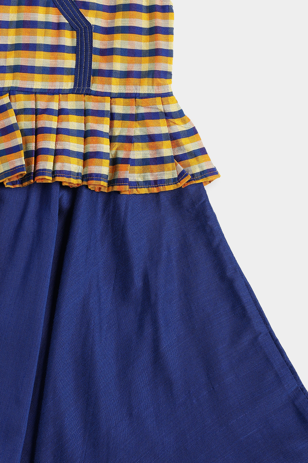 Chittythalli Girls Cotton Slub Frock – Checked Peplum Ethnic Dress with Angrakha Style & Circular Skirt | Toddler Traditional Wear - FR53