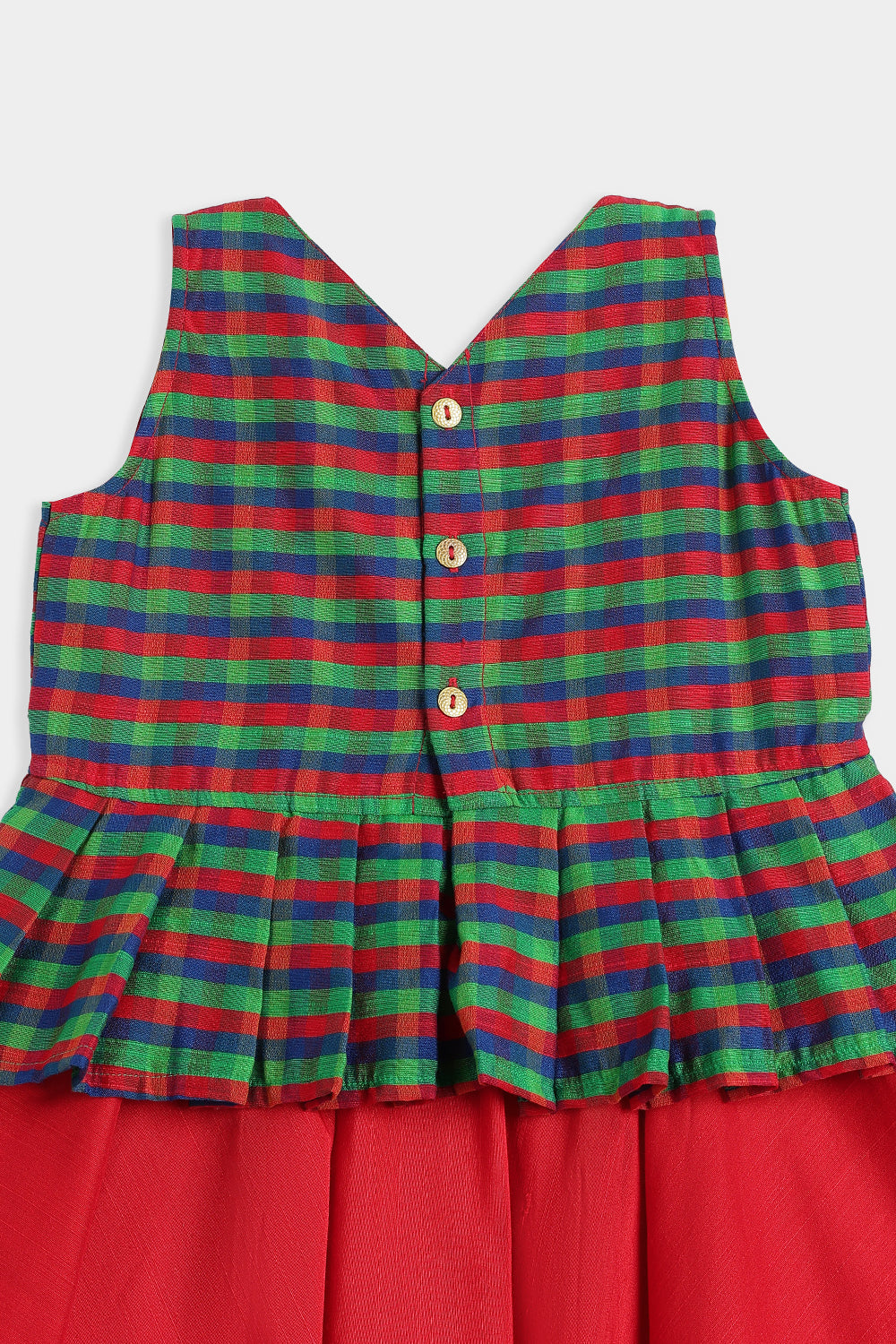 Chittythalli Girls Cotton Slub Frock – Checked Peplum Ethnic Dress with Angrakha Style & Circular Skirt | Toddler Traditional Wear - FR53