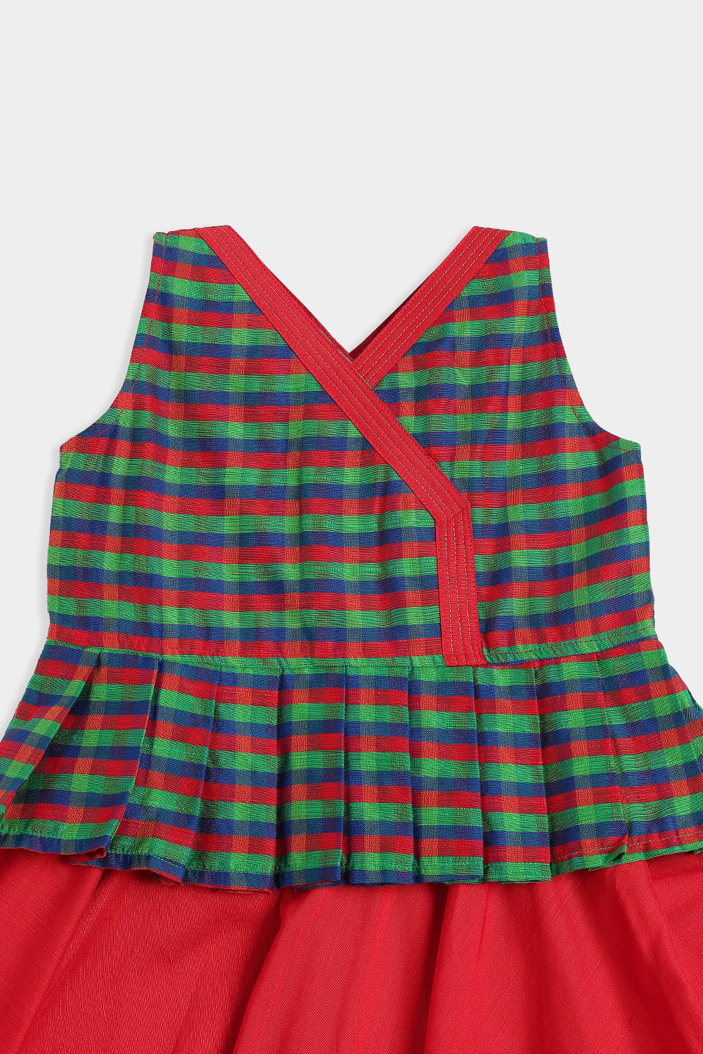 Chittythalli Girls Cotton Slub Frock – Checked Peplum Ethnic Dress with Angrakha Style & Circular Skirt | Toddler Traditional Wear - FR53