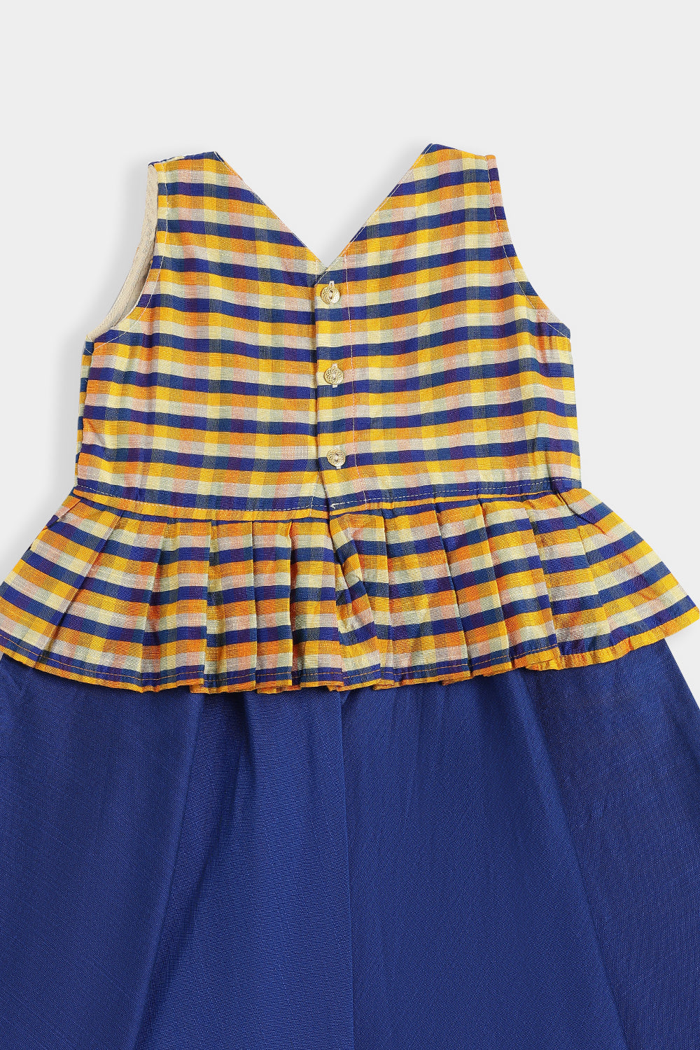 Chittythalli Girls Cotton Slub Frock – Checked Peplum Ethnic Dress with Angrakha Style & Circular Skirt | Toddler Traditional Wear - FR53