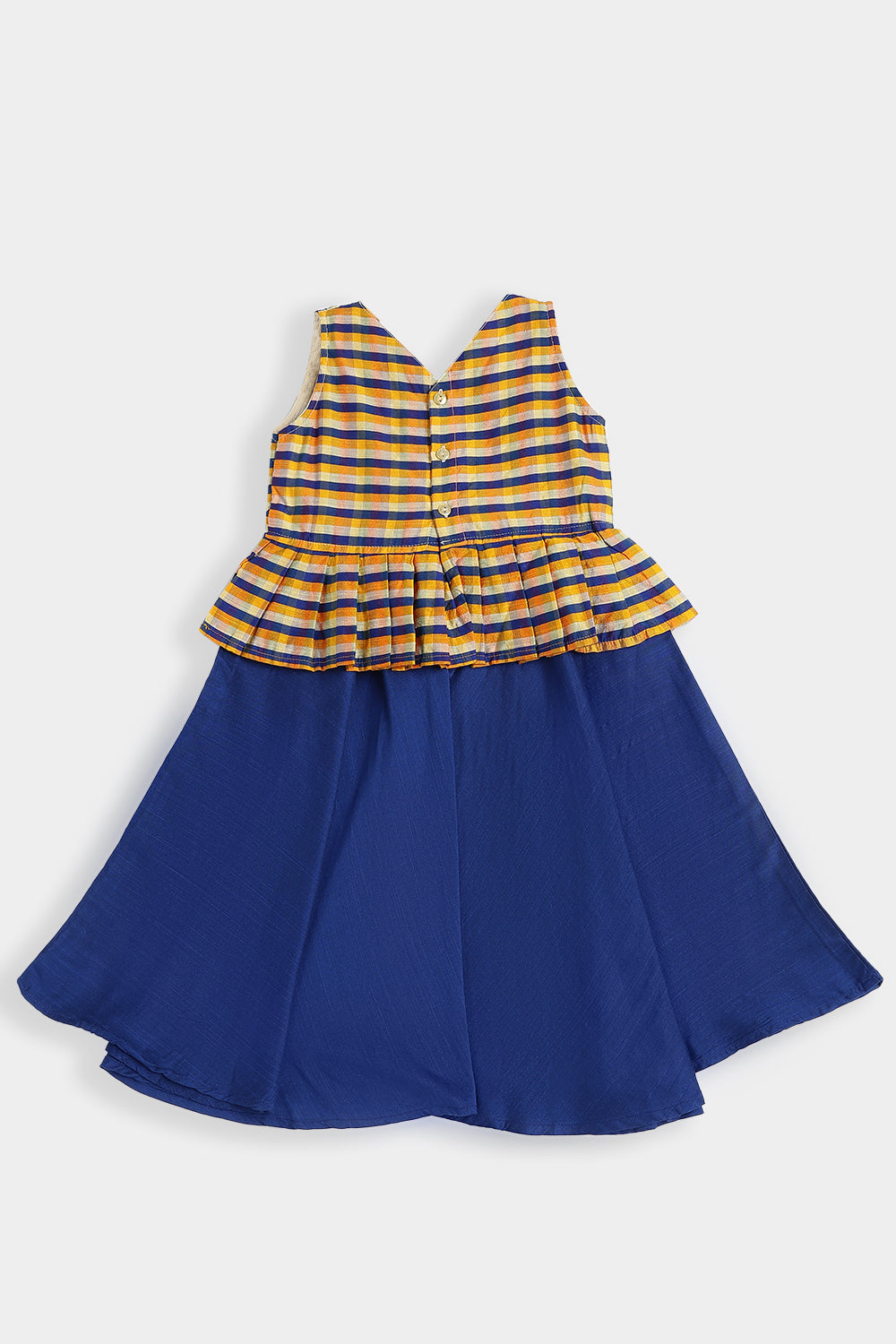 Chittythalli Girls Cotton Slub Frock – Checked Peplum Ethnic Dress with Angrakha Style & Circular Skirt | Toddler Traditional Wear - FR53