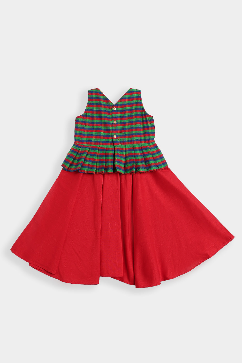 Chittythalli Girls Cotton Slub Frock – Checked Peplum Ethnic Dress with Angrakha Style & Circular Skirt | Toddler Traditional Wear - FR53