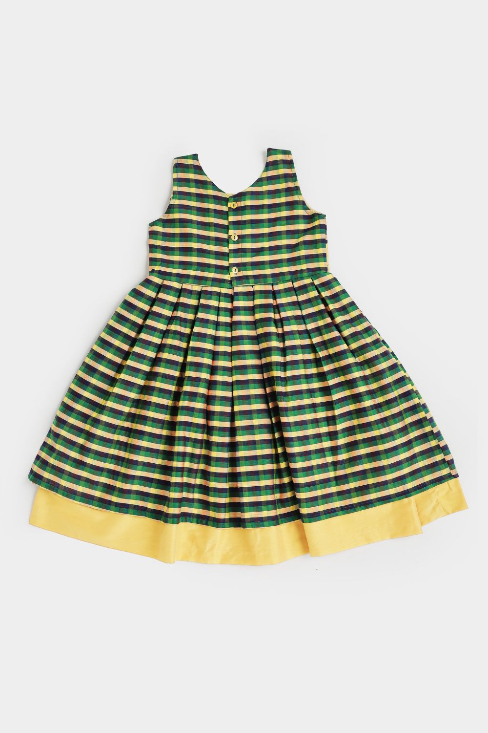 Chittythalli Girls Cotton Slub Mini Checked Layered Frock – Traditional Ethnic Wear Dress for Toddlers | Regular Fit | Circular Neck | Back Button Opening | Summer Casual Dress - FR52