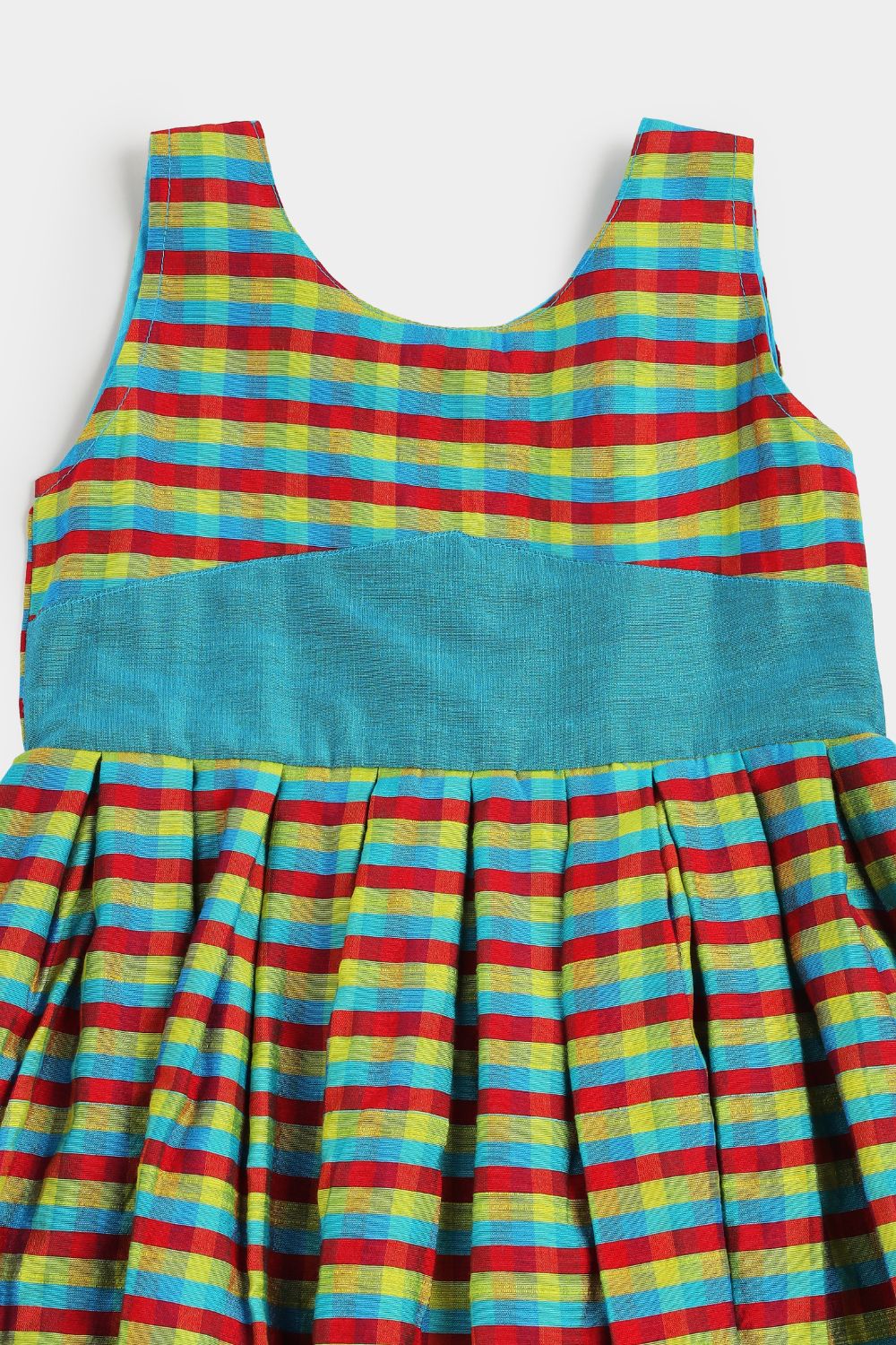 Chittythalli Girls Cotton Slub Mini Checked Layered Frock – Traditional Ethnic Wear Dress for Toddlers | Regular Fit | Circular Neck | Back Button Opening | Summer Casual Dress - FR52