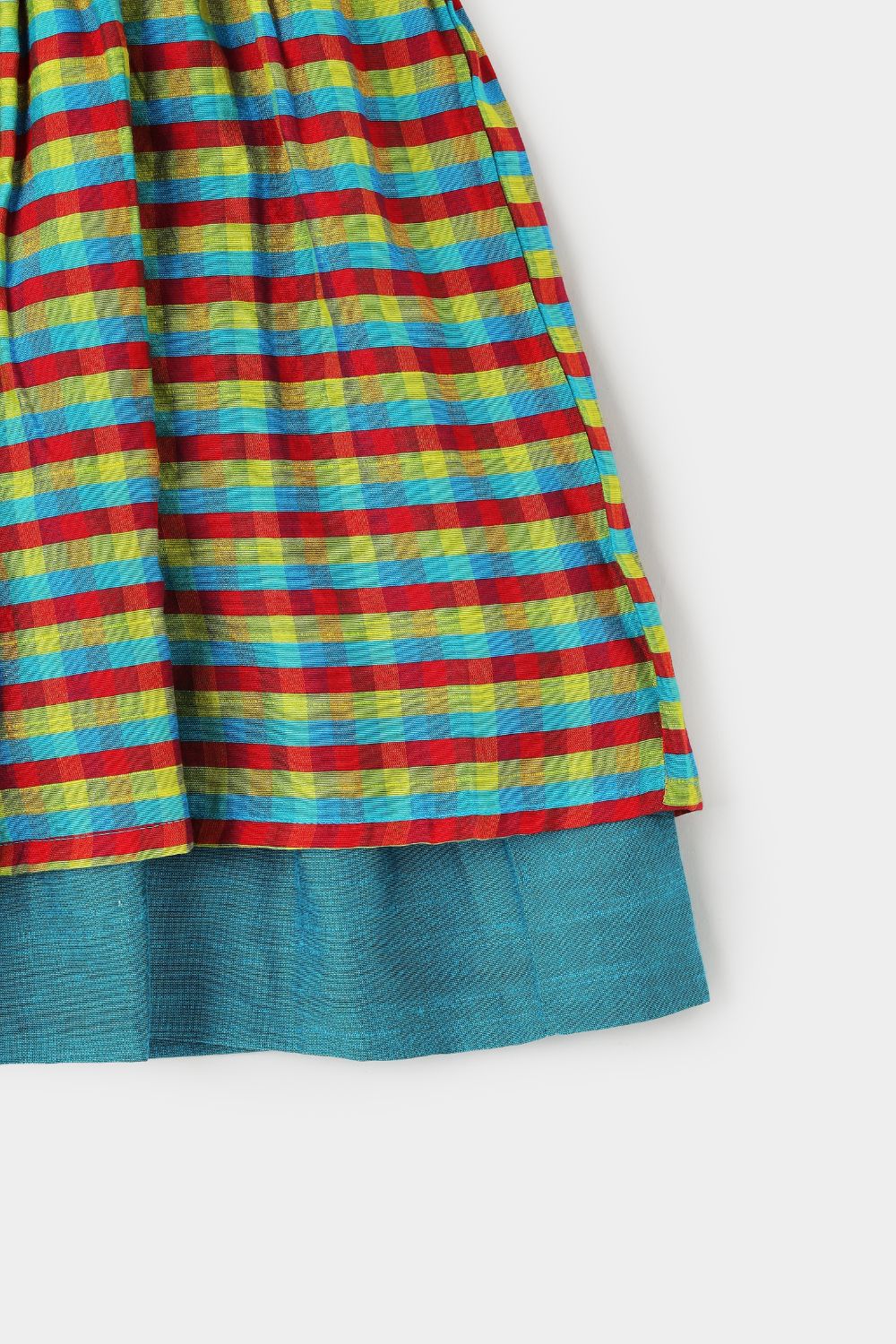 Chittythalli Girls Cotton Slub Mini Checked Layered Frock – Traditional Ethnic Wear Dress for Toddlers | Regular Fit | Circular Neck | Back Button Opening | Summer Casual Dress - FR52