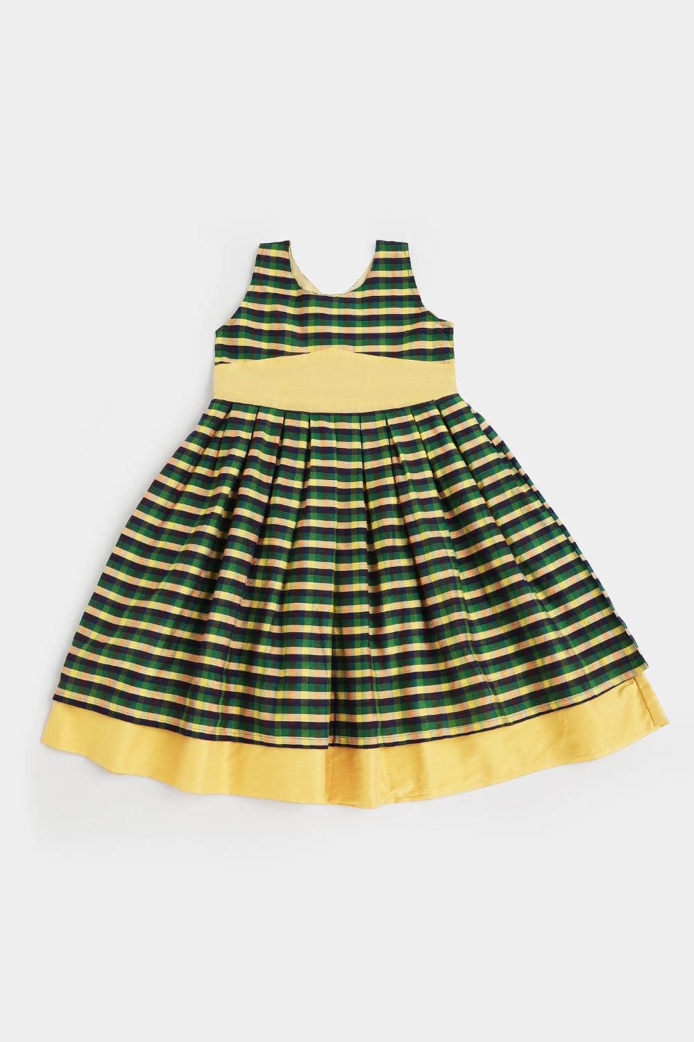 Chittythalli Girls Cotton Slub Mini Checked Layered Frock – Traditional Ethnic Wear Dress for Toddlers | Regular Fit | Circular Neck | Back Button Opening | Summer Casual Dress - FR52
