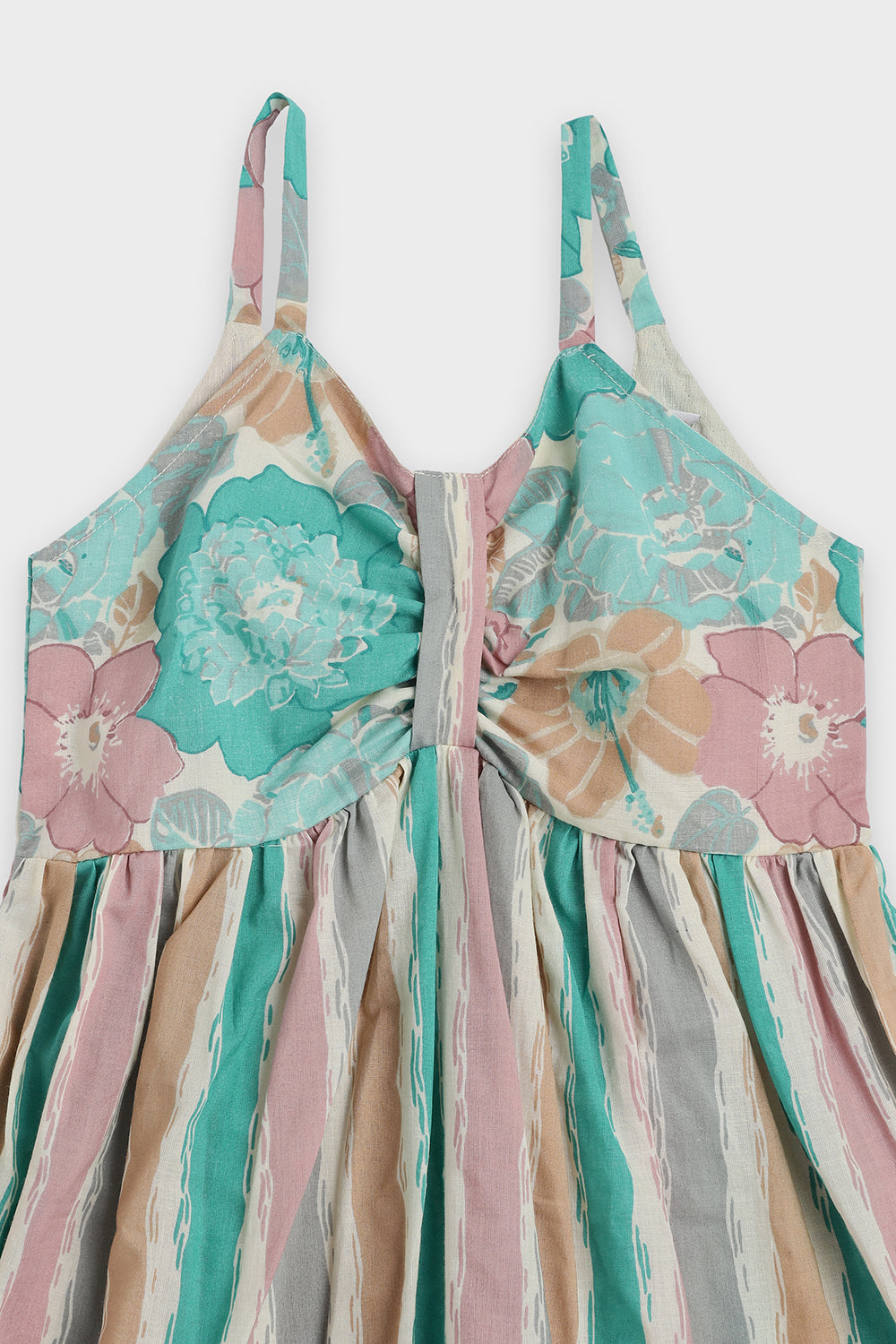 Chittythalli Girls Ethnic Summer Frock | Jaipur Printed Cotton Toddler Dress with Front Gathered Bow Top | Smocked Back | Woven Regular Fit Kids Dress - FR46