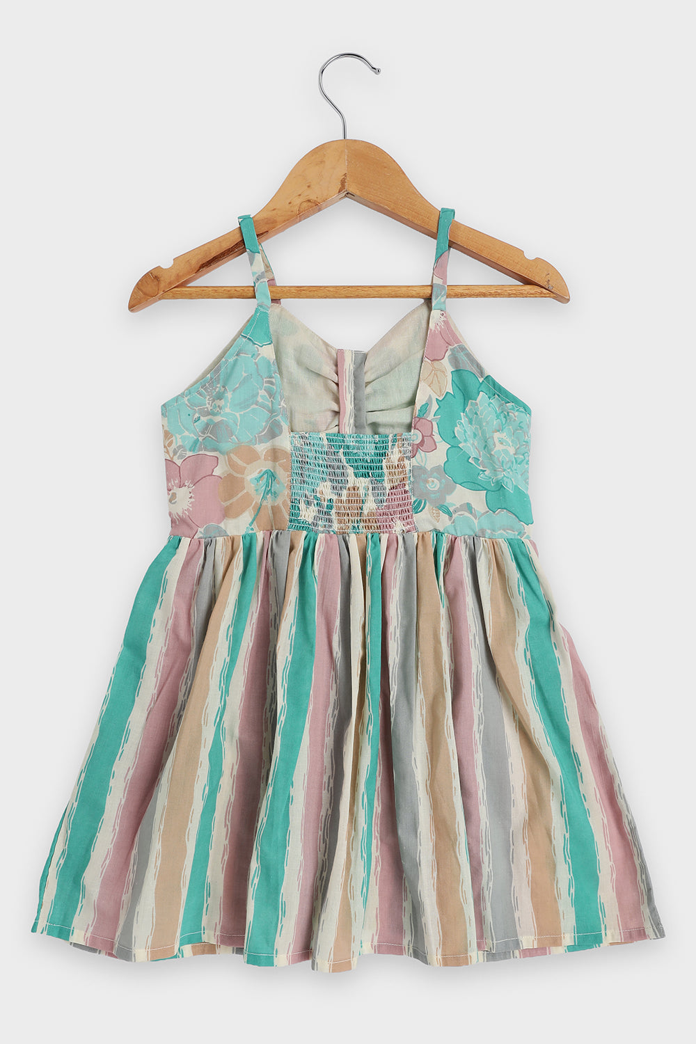 Chittythalli Girls Ethnic Summer Frock | Jaipur Printed Cotton Toddler Dress with Front Gathered Bow Top | Smocked Back | Woven Regular Fit Kids Dress - FR46