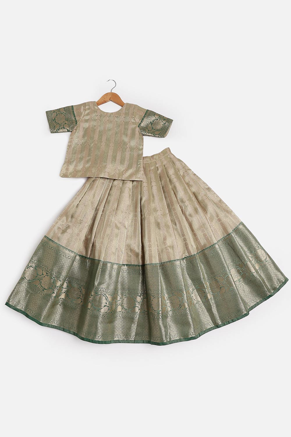 Chittythalli Girls’ Festive Pavadai Set | Layered Blouse, Embroidered Tank Top & Knife-Pleated Skirt - PS94