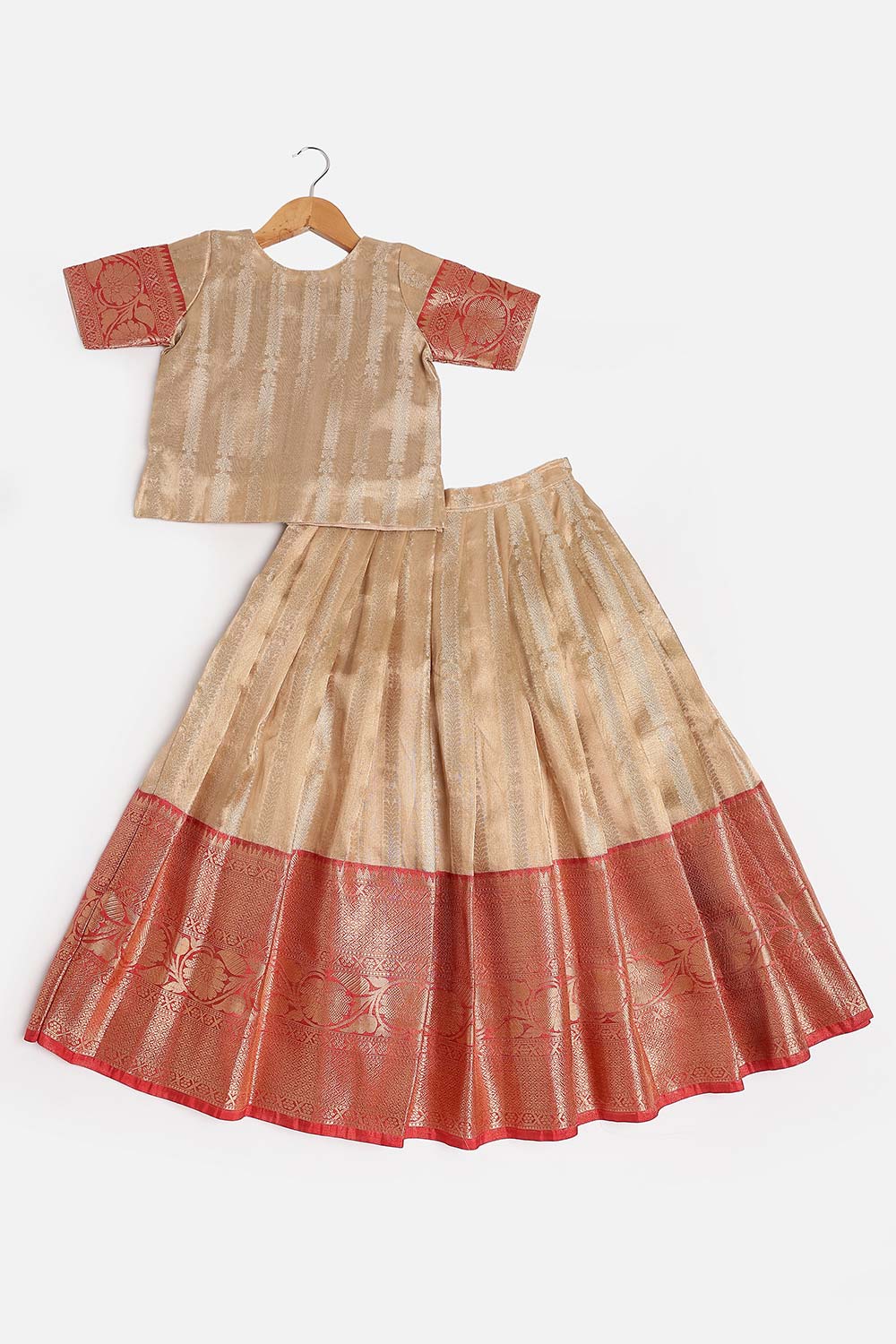 Chittythalli Girls’ Festive Pavadai Set | Layered Blouse, Embroidered Tank Top & Knife-Pleated Skirt - PS94