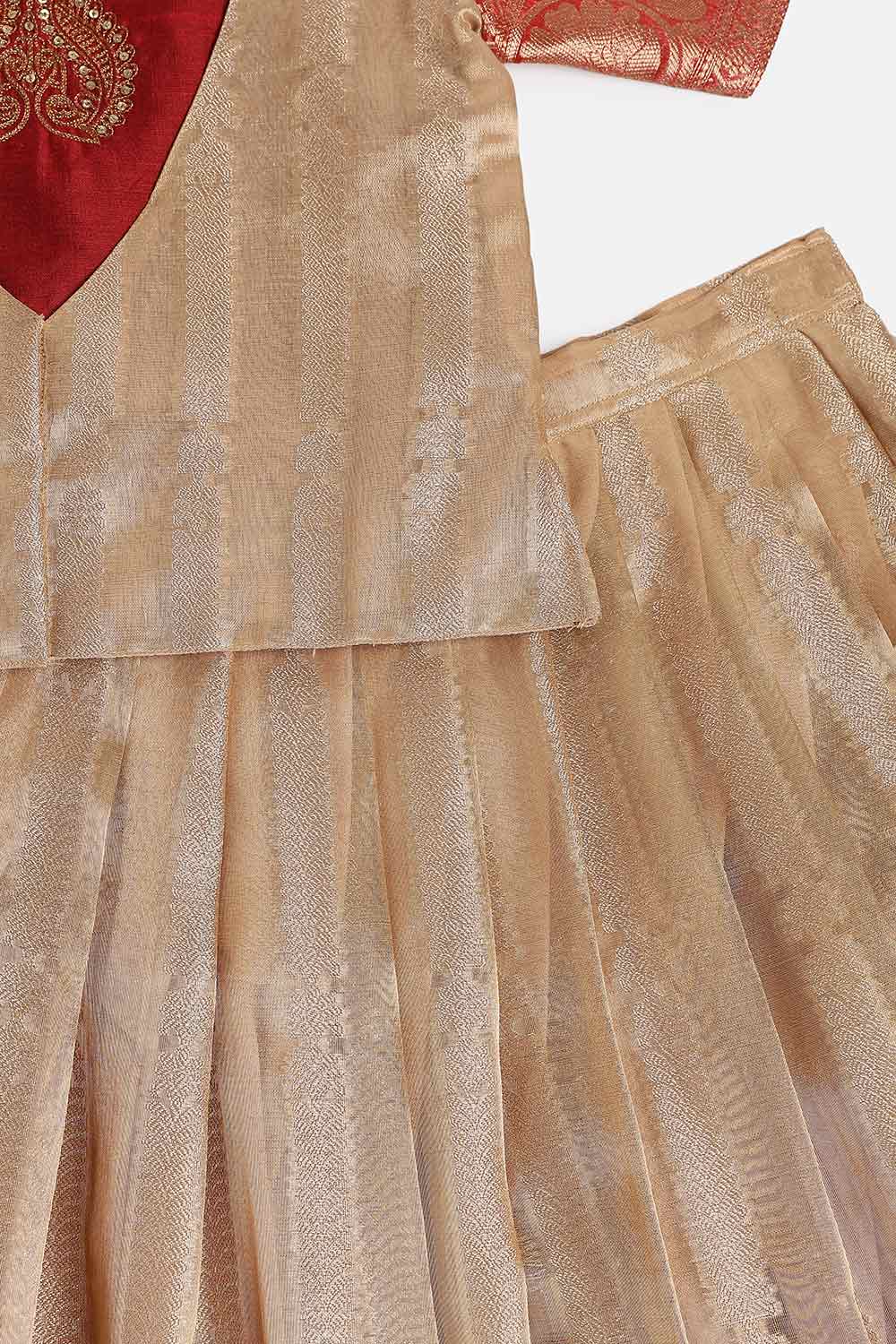 Chittythalli Girls’ Festive Pavadai Set | Layered Blouse, Embroidered Tank Top & Knife-Pleated Skirt - PS94