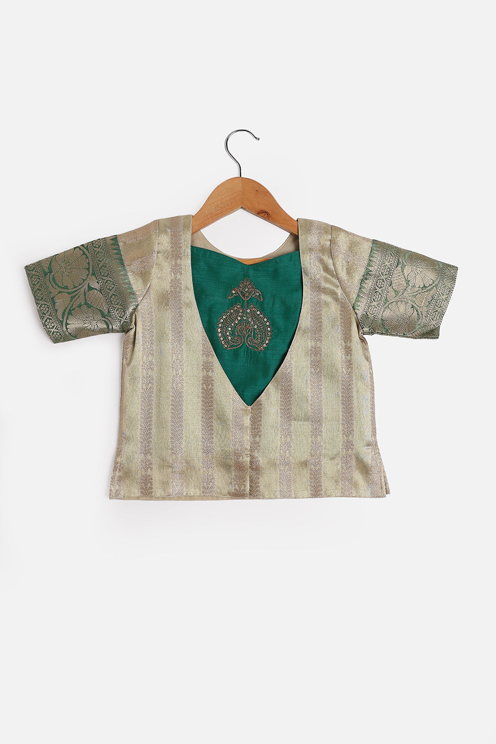 Chittythalli Girls’ Festive Pavadai Set | Layered Blouse, Embroidered Tank Top & Knife-Pleated Skirt - PS94