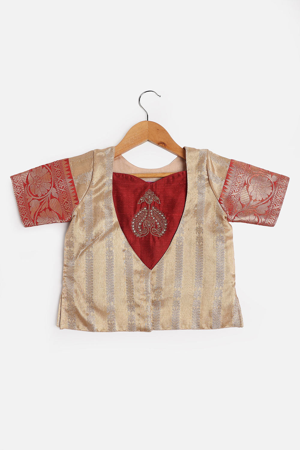 Chittythalli Girls’ Festive Pavadai Set | Layered Blouse, Embroidered Tank Top & Knife-Pleated Skirt - PS94