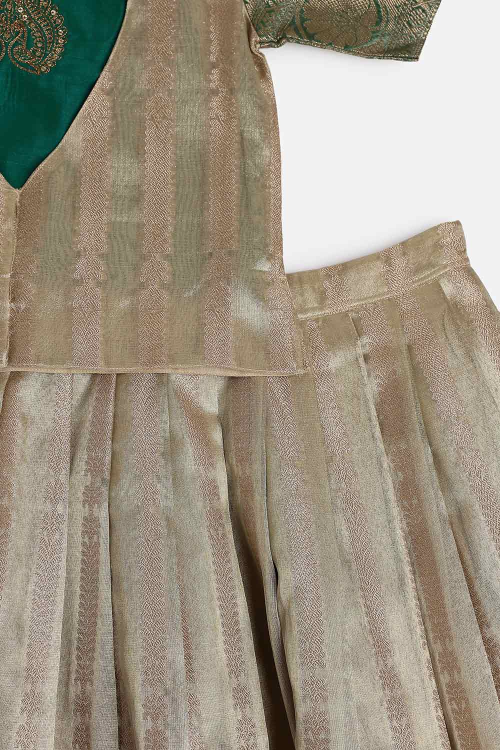 Chittythalli Girls’ Festive Pavadai Set | Layered Blouse, Embroidered Tank Top & Knife-Pleated Skirt - PS94