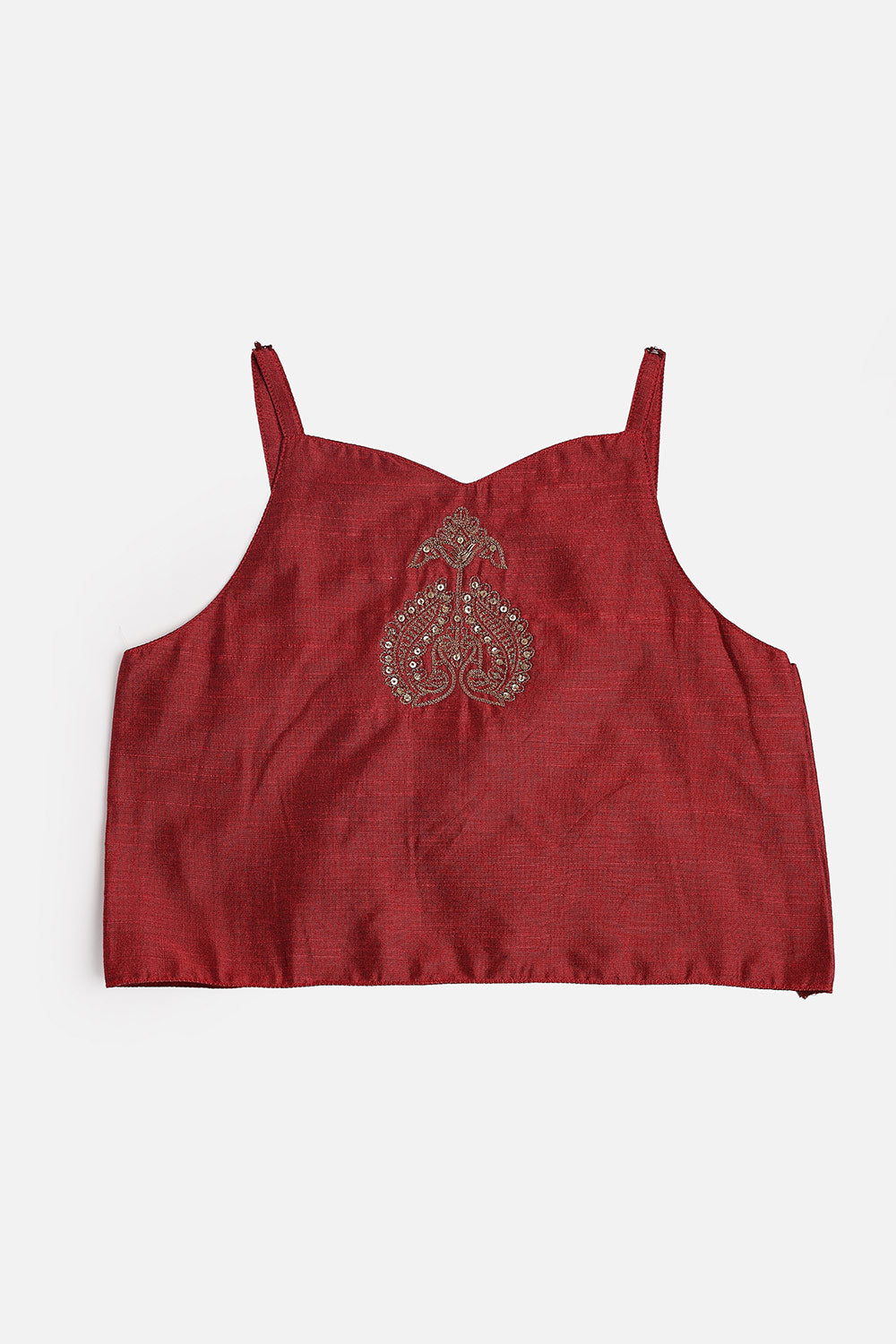 Chittythalli Girls’ Festive Pavadai Set | Layered Blouse, Embroidered Tank Top & Knife-Pleated Skirt - PS94