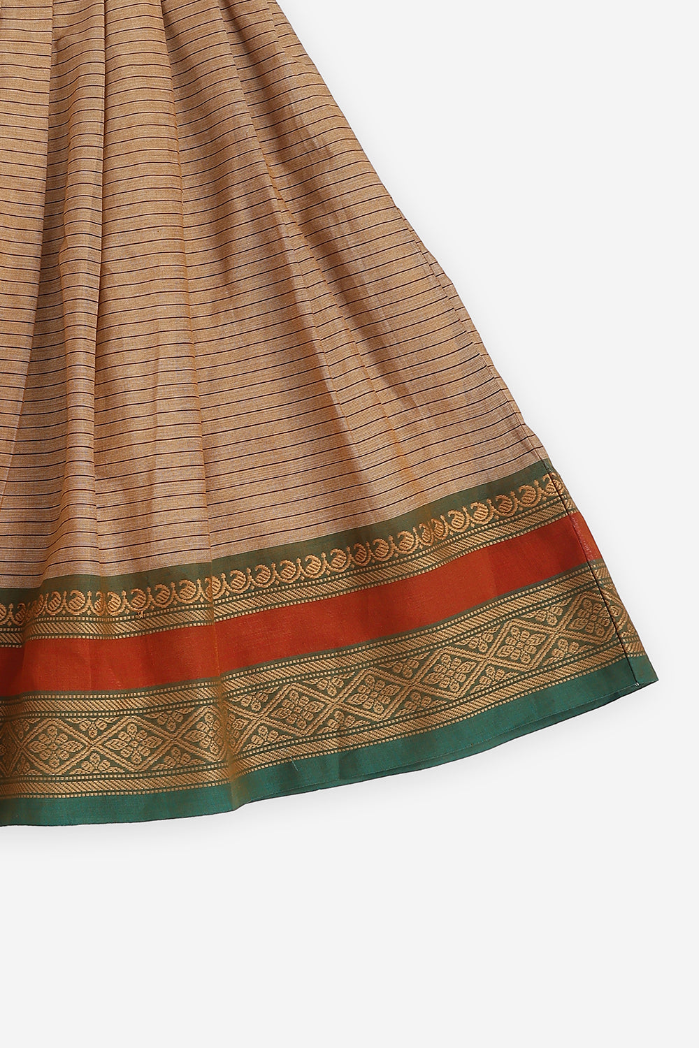 Chittythalli Girls Handloom Kanchi Cotton Pavadai Set | Traditional Cotton Ethnic Wear for Girls | Puff Sleeve Pavadai Dress with Border Patch Work - PS19