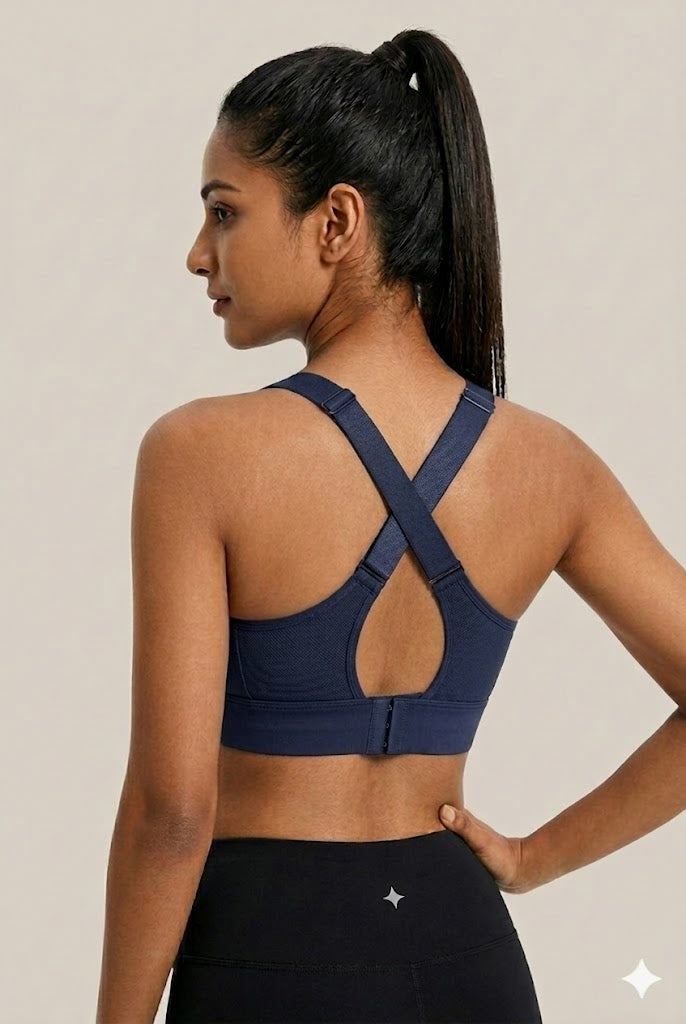 High Support Sports Bra for Women – Front Zip Adjustable Strap Workout Padded Bra with Velcro Straps & Underband | Gym, Running & Training Bra - 0839