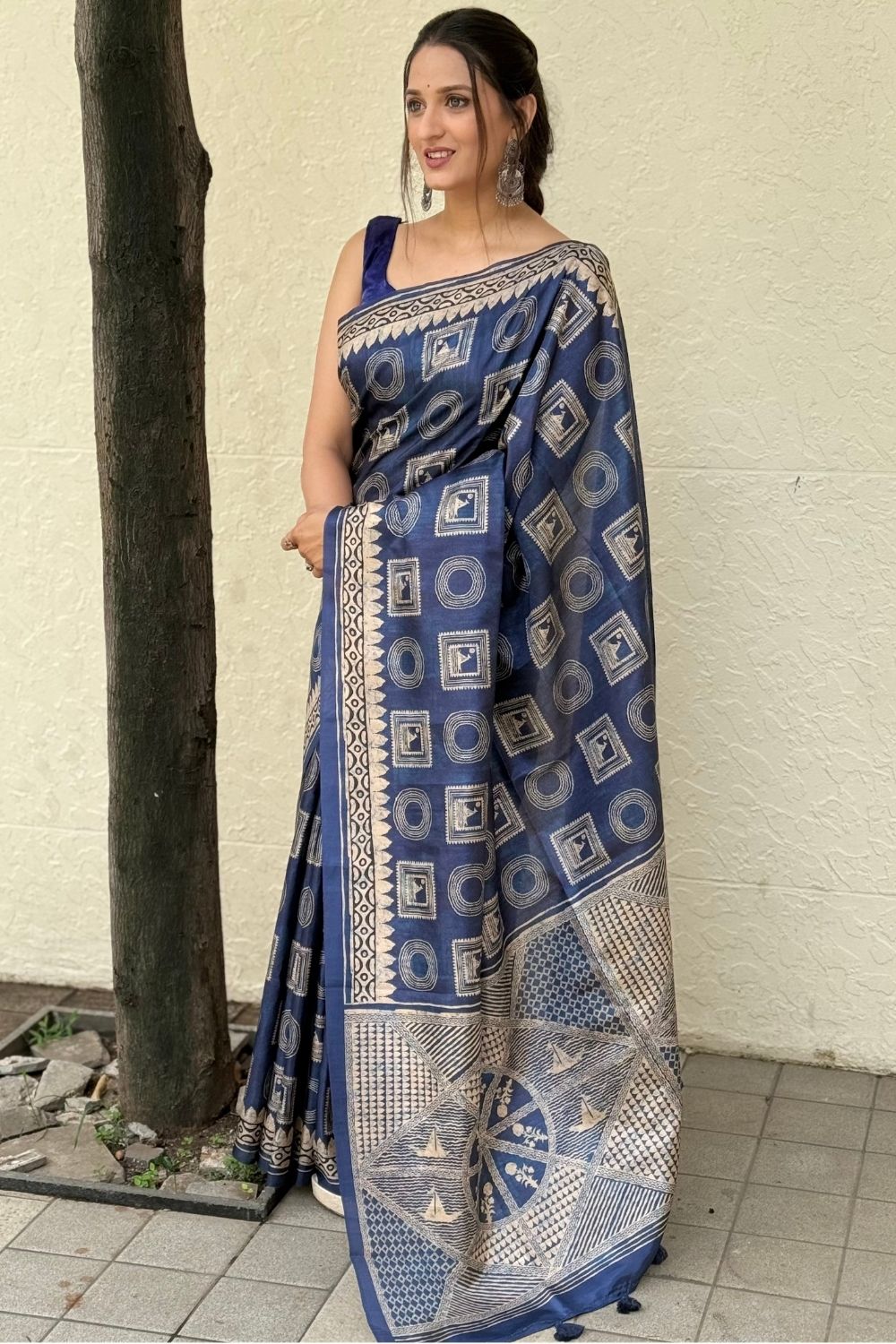 Women's Art Silk Tussar-Style Printed Saree | Elegant Festive & Occasion Wear Ethnic Saree | 4033