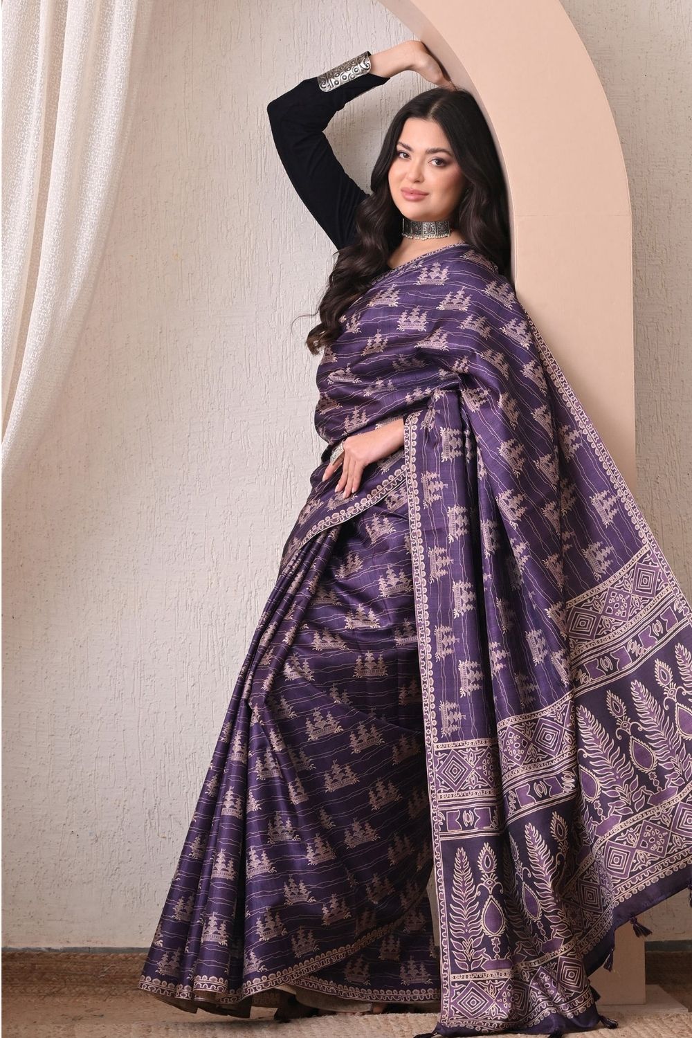 Women's Art Silk Tussar-Style Printed Saree | Elegant Festive & Occasion Wear Ethnic Saree | 4936