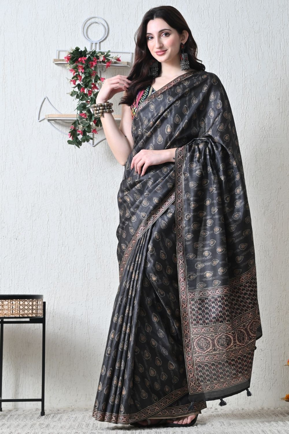 Women's Art Silk Tussar-Style Printed Saree | Elegant Festive & Occasion Wear Ethnic Saree | 5147