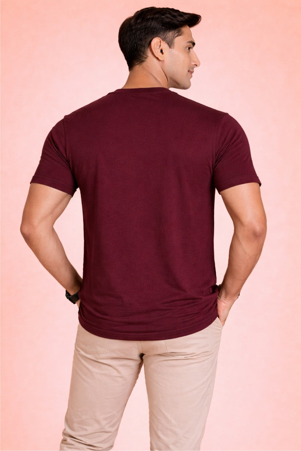 Enhance Men’s Cotton Printed T Shirt Round Neck Half Sleeve Football Graphic Casual Everyday Wear Knit Regular Fit - Maroon - TG17