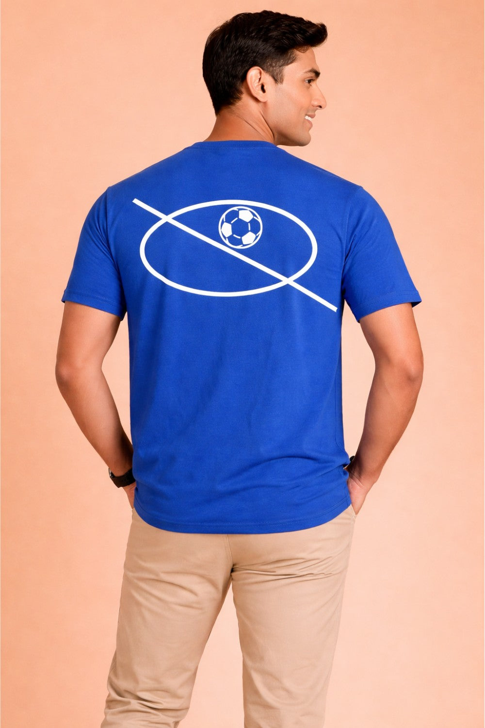 Enhance Men’s Cotton Printed T Shirt Round Neck Half Sleeve Front and Back Graphic Print Score Ball Design Casual Everyday Wear Knit Regular Fit - Blue - TG19