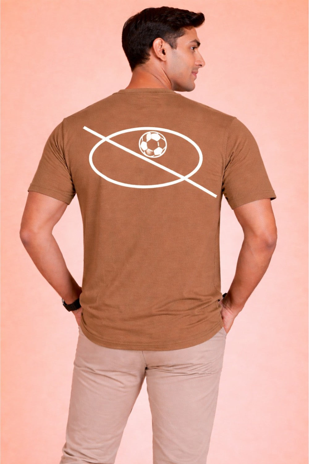 Enhance Men’s Cotton Printed T Shirt Round Neck Half Sleeve Front and Back Graphic Print Score Ball Design Casual Everyday Wear Knit Regular Fit - Brown - TG19