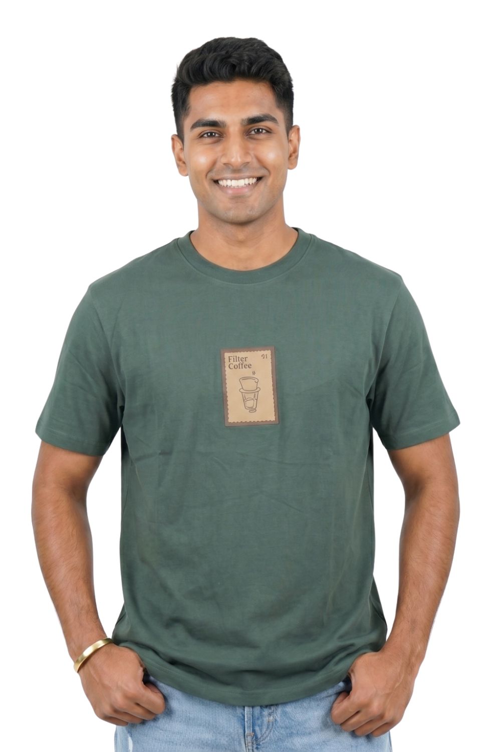 Enhance Men’s Cotton T-Shirt – Round Neck Printed T-Shirt with Coffee Graphic | Casual Everyday Wear T-Shirt - Olive - TG14