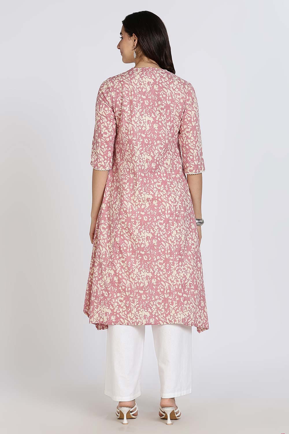 Mythri Women’s Cotton Cambric Kurthi | Flared Ethnic Wear with Embroidery, Mirror Work & Lace Detailing - Purple - K809