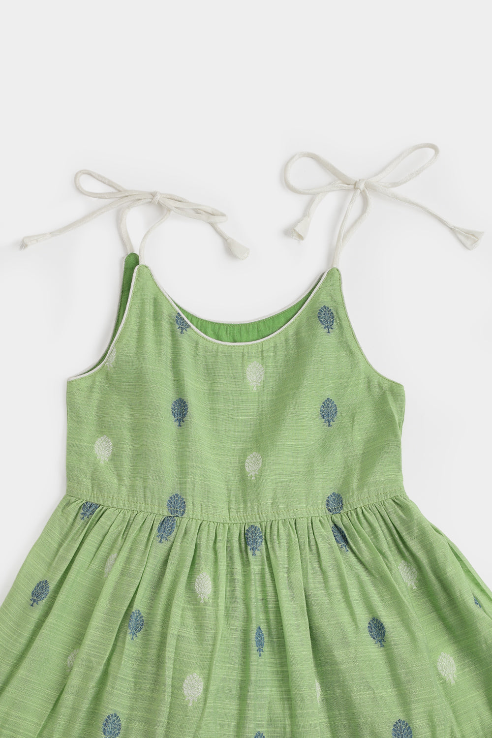 Chittythalli Girls Handloom Cotton Blend Frock – Layered Ruffle Ethnic Dress with Shoulder Tie Tassels | Knee Length Toddler Dress - FR24