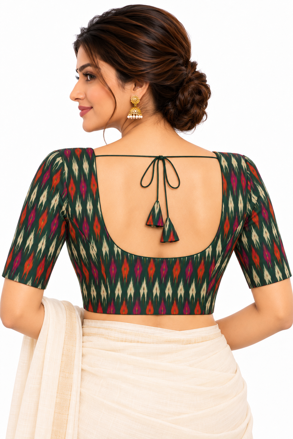 Women's Prints Cotton Blend Saree Blouse with Round Neck, Elbow Sleeve and Regular Fit | Ready-to-Wear Saree Blouse for Daily Wear & Festive Wear - 144A