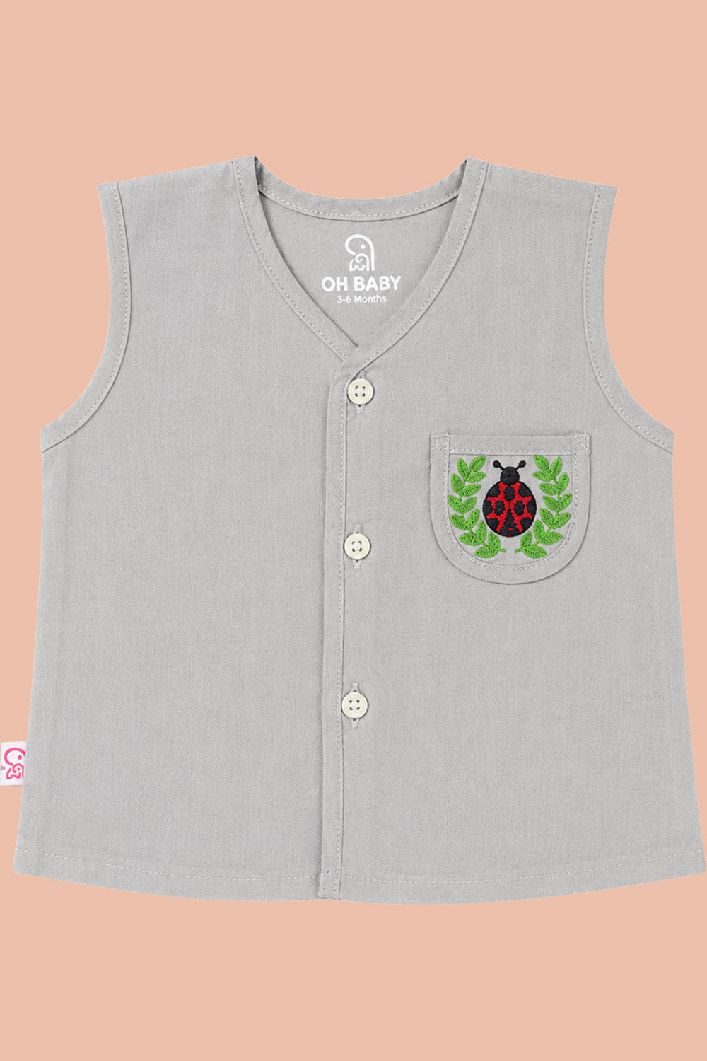 Oh Baby 100% Pure Cotton Everyday Comfort Baby Vest – Soft Breathable Infant Innerwear for Newborn Boys & Girls - Grey - VS06