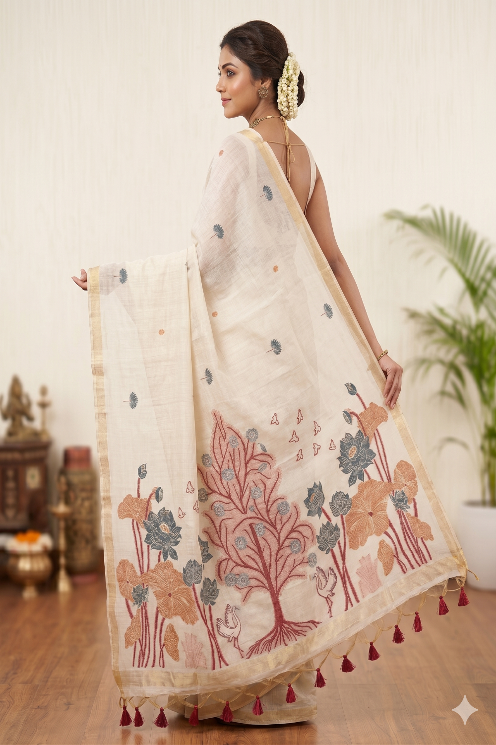 Women’s Tussar Silk Blend Saree with Blouse – Maroon Printed Saree for Women | Festive & Traditional Ethnic Wear - WS14