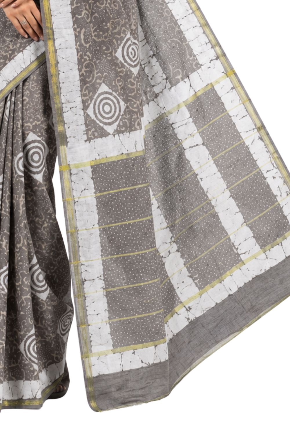 Naidu Hall Women's Grey Chanderi Print Cotton Blend Saree with Blouse | Lightweight Ethnic Wear Saree - WS09