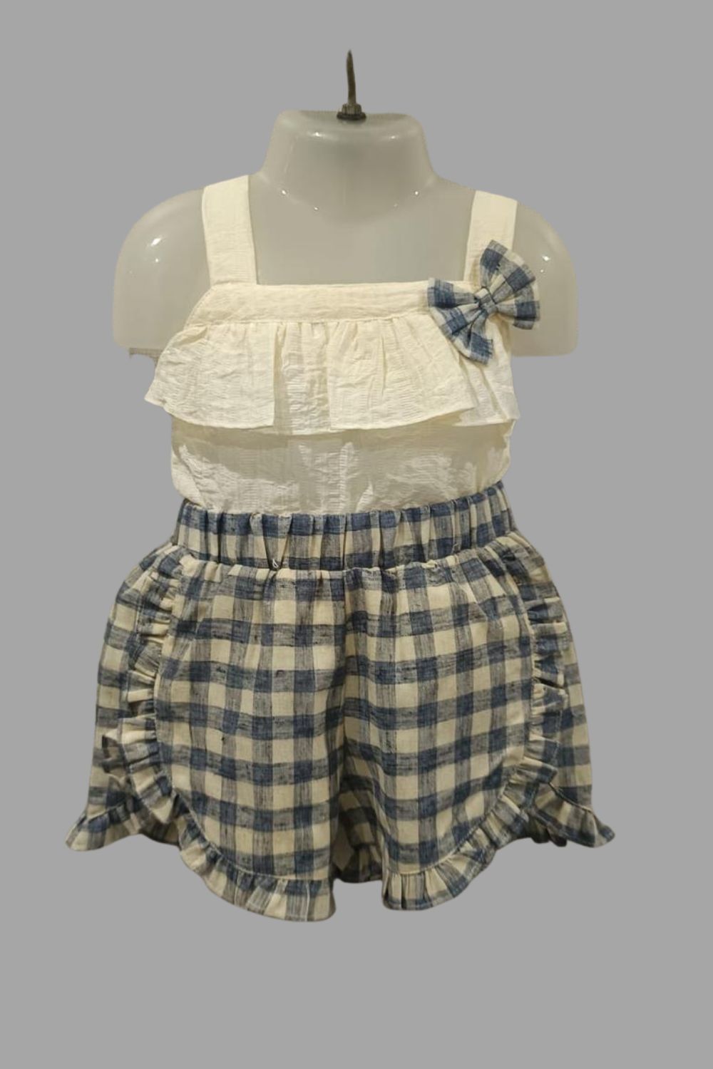 Girls Checked Cotton-Blend Top Set | Sleeveless Square Neck Woven Fancy Daily Wear Outfit - B667