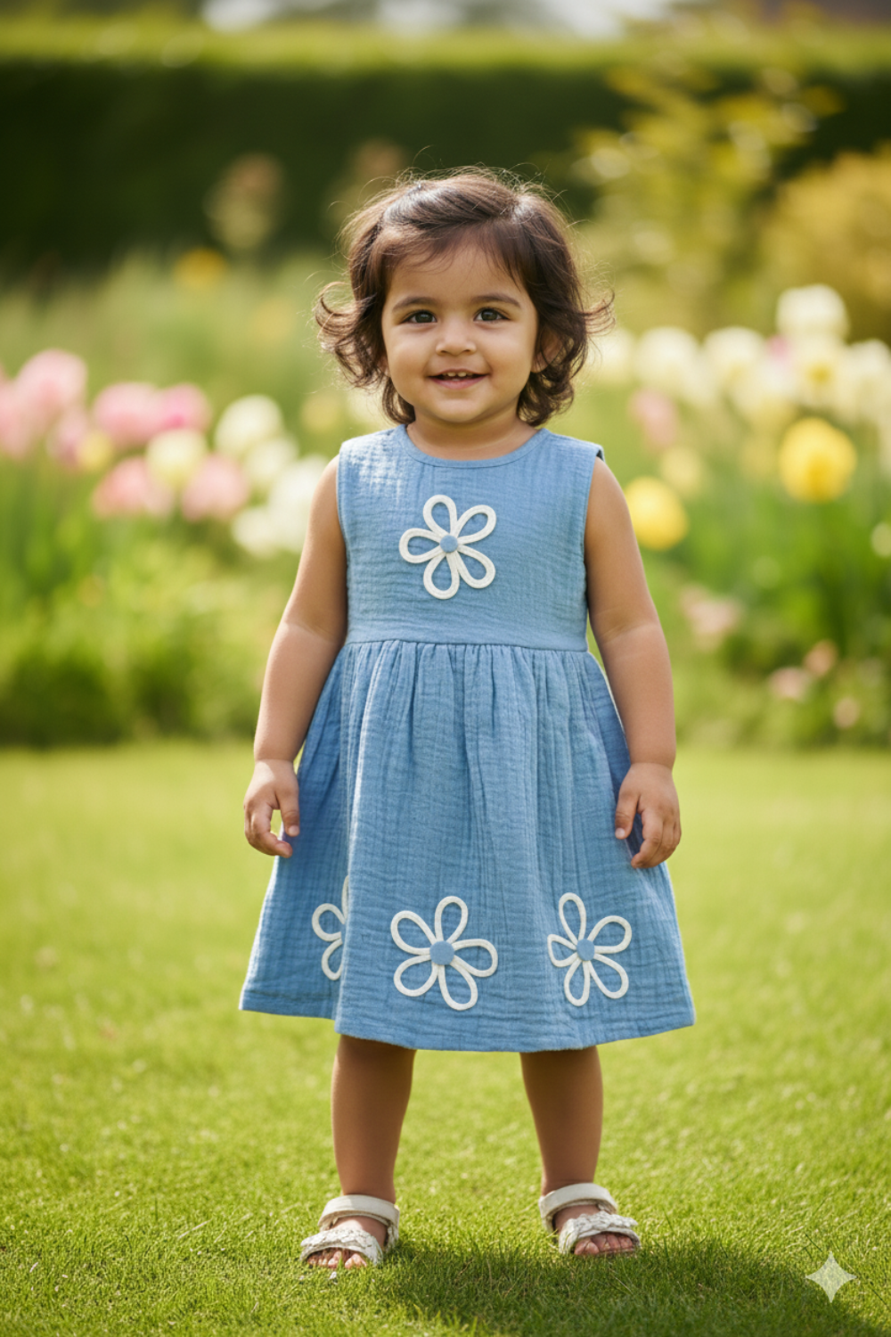 Girls Cotton-Blend Sleeveless Dress | Round Neck Solid Above-Knee Fancy Daily Wear Frock - B647
