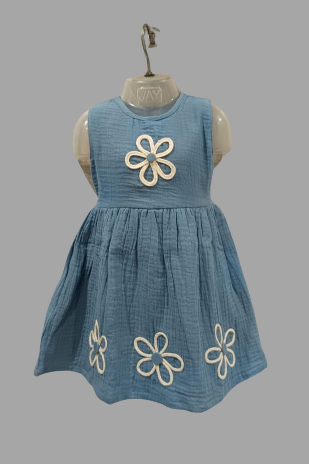 Girls Cotton-Blend Sleeveless Dress | Round Neck Solid Above-Knee Fancy Daily Wear Frock - B647