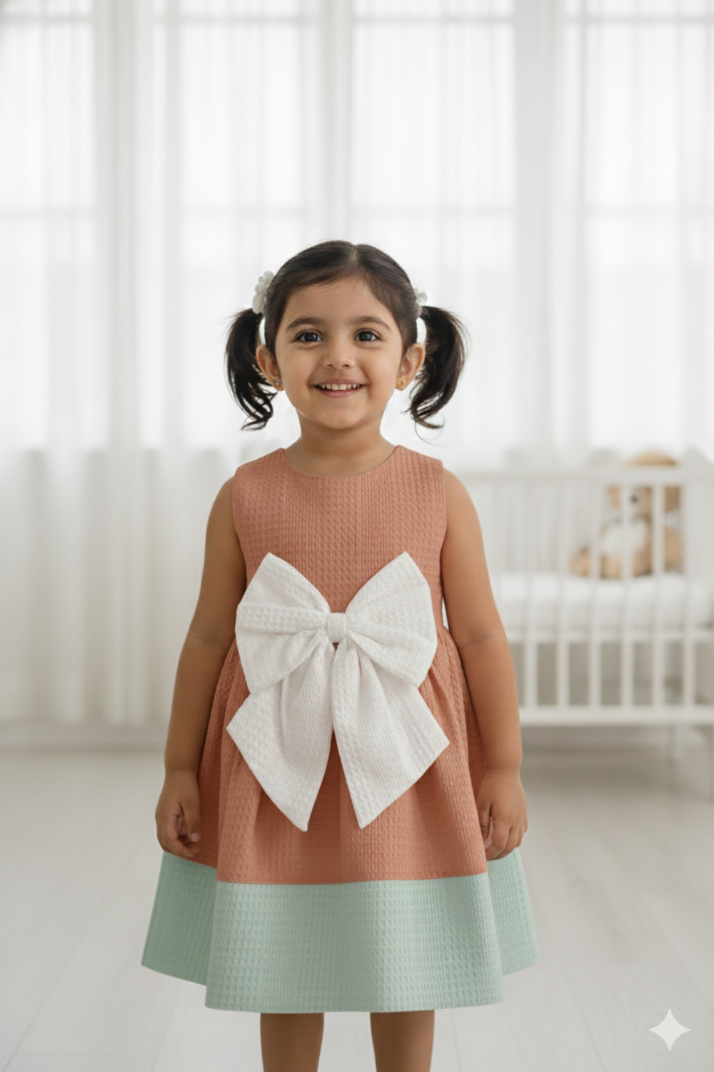 Girls Peach Cotton-Poly Sleeveless Dress | Round Neck Solid Knee-Length Daily Wear Frock - B620