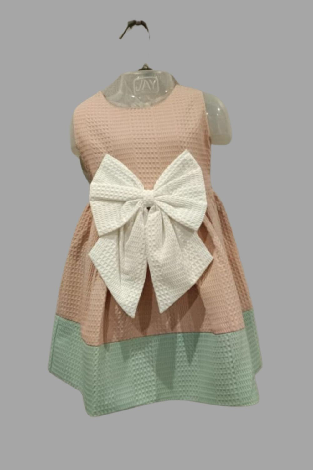 Girls Peach Cotton-Poly Sleeveless Dress | Round Neck Solid Knee-Length Daily Wear Frock - B620