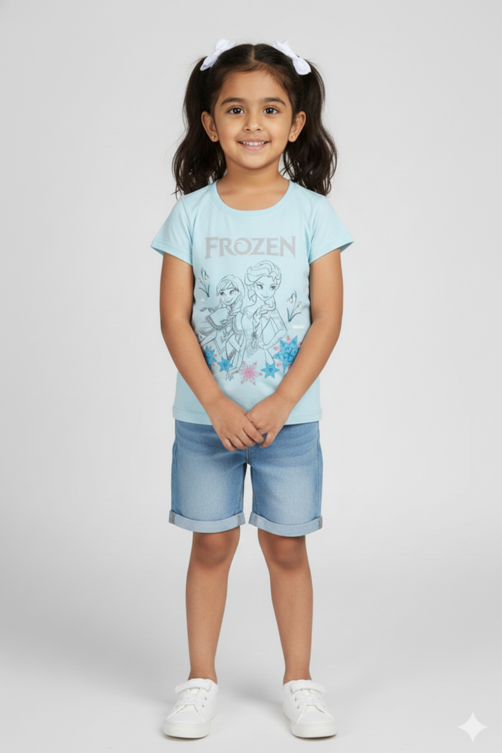 Girls Printed Cotton-Blend T-Shirt | Round Neck Short Sleeve Regular Fit Daily Wear Tee - Peacock Blue - 3002