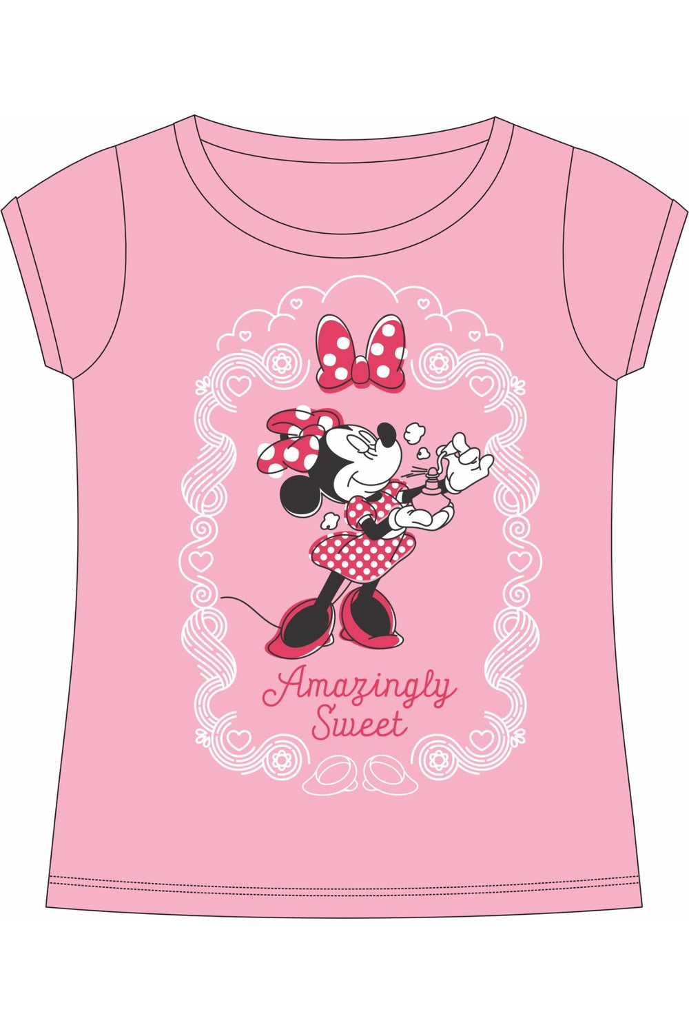 Girls Printed Cotton-Blend T-Shirt | Round Neck Short Sleeve Regular Fit Daily Wear Tee - Pink - 3002