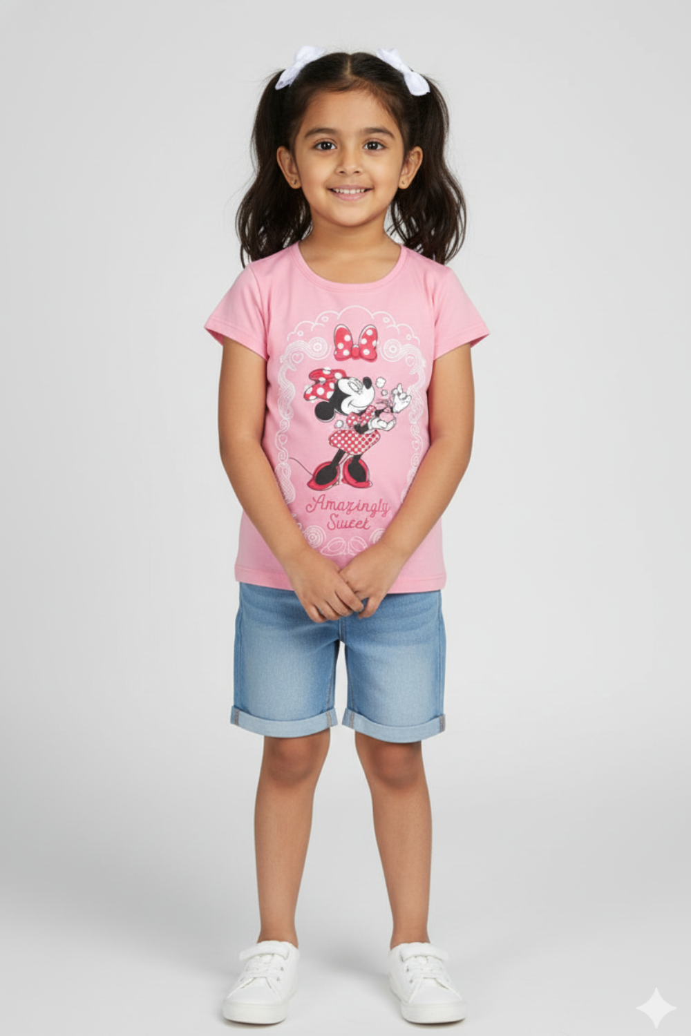 Girls Printed Cotton-Blend T-Shirt | Round Neck Short Sleeve Regular Fit Daily Wear Tee - Pink - 3002