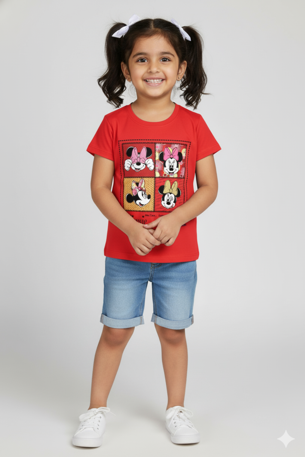 Girls Printed Cotton-Blend T-Shirt | Round Neck Short Sleeve Regular Fit Daily Wear Tee - Red - 3002