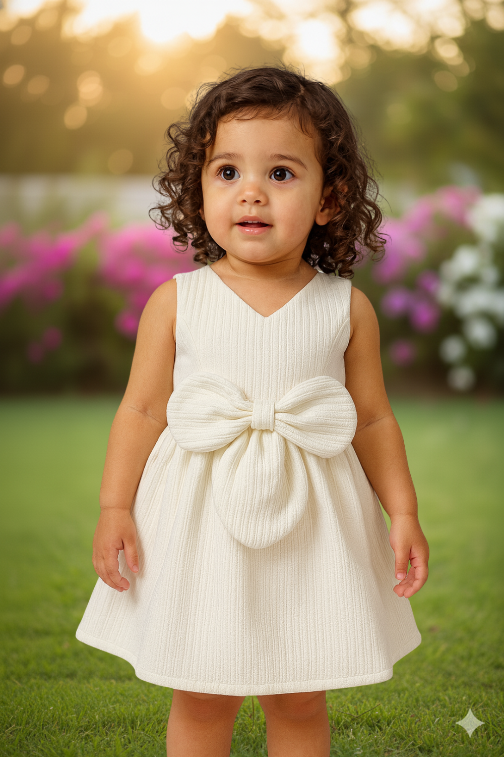 Girls V-Neck Sleeveless Cotton-Poly Dress | Solid Knee-Length Regular Fit Daily Wear Frock - B629
