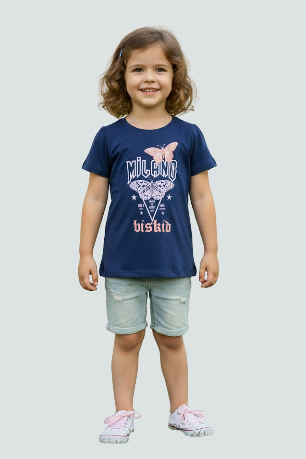 Girls’ Printed Cotton-Blend T-Shirt | Round Neck, Cap Sleeves, Regular Fit - 1792