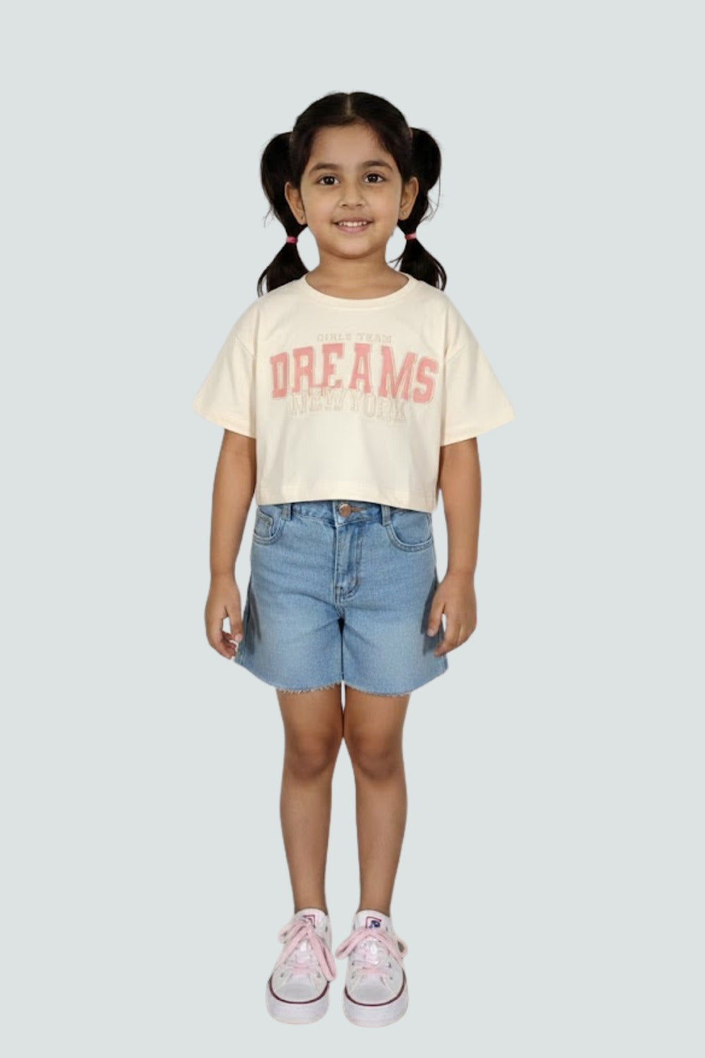 Girls’ Printed Cotton-Blend T-Shirt | Round Neck, Short Sleeves, Regular Fit - 1772