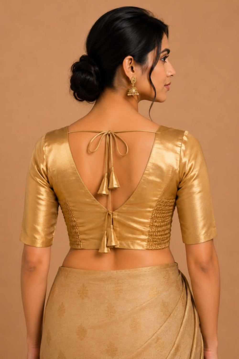 Women's Art Silk Readymade Saree Blouse | V-Neck Elbow Sleeve Designer Blouse for Women | Traditional Ethnic & Festive Wear - 4448